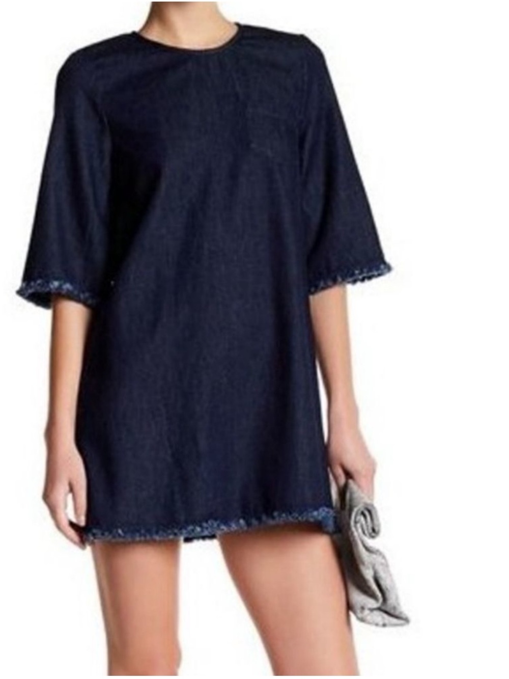 THE FIFTH LABEL Denim Fringe Dark Shift Dress L